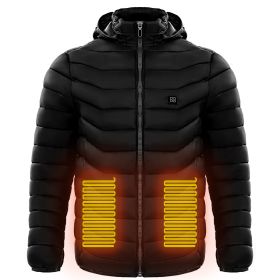 Men Heated Puffer Jacket Electric Heating Coat Insulated Hood Windbreaker (Option: Black-XL)