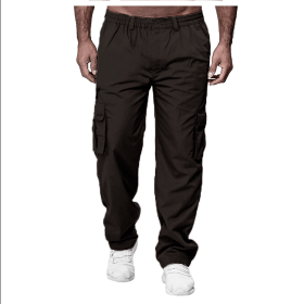 Men's Casual Multi-pocket Loose Straight Cargo Pants (Option: Coffee-M)