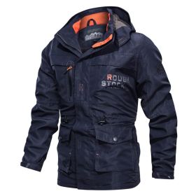 Men's Medium To Long Casual Outdoor Hooded Plus Size Jacket (Option: Navy blue-M)