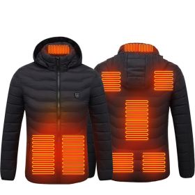 Men Heated Puffer Jacket Electric Heating Coat Insulated Hood Windbreaker 9Heat Zones (Option: Black Zone8-S)