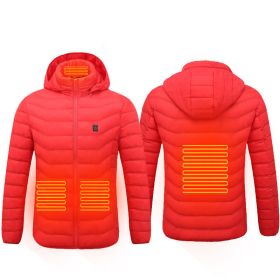 Men Heated Puffer Jacket Electric Heating Coat Insulated Hood Windbreaker 9Heat Zones (Option: Red-S)