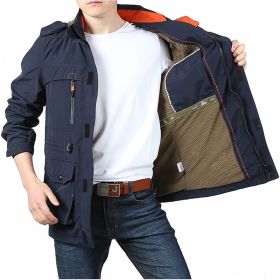 Men's Medium To Long Casual Outdoor Hooded Plus Size Jacket (Option: Blue-M)