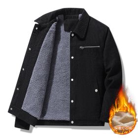 Winter Slim Retro Lapels Thick Corduroy Jacket (Option: Black-XL)